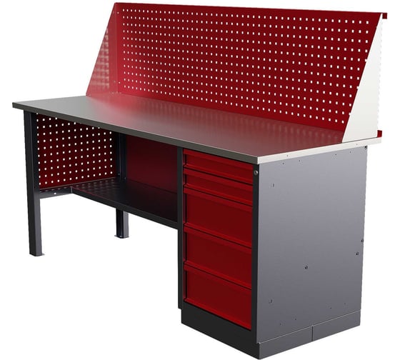 Слесарный однотумбовый верстак IRONMEBEL worky wk-5 1900 с экраном и перфопанелями на опорах M-IM00168K