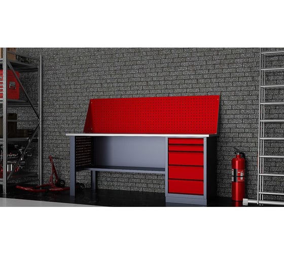 Слесарный однотумбовый верстак IRONMEBEL worky wk-5 1900 с экраном и перфопанелями на опорах M-IM00168K