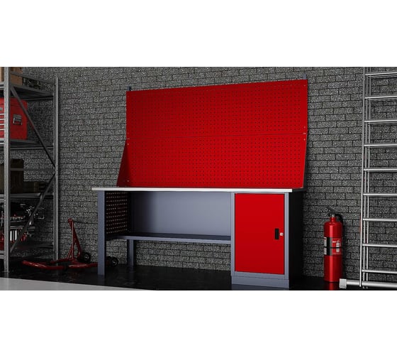 Слесарный однотумбовый верстак IRONMEBEL worky wk-0 1900 с двойным экраном и перфопанелями на опорах M-IM00161K