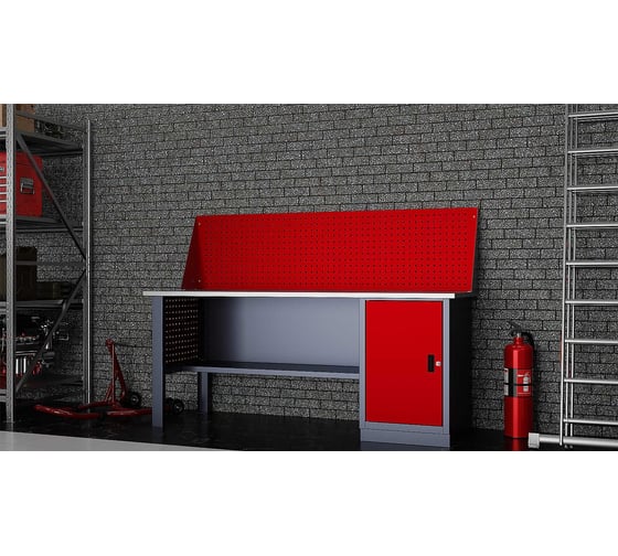 Слесарный однотумбовый верстак IRONMEBEL worky wk-0 1900 с экраном и перфопанелями на опорах M-IM00160K