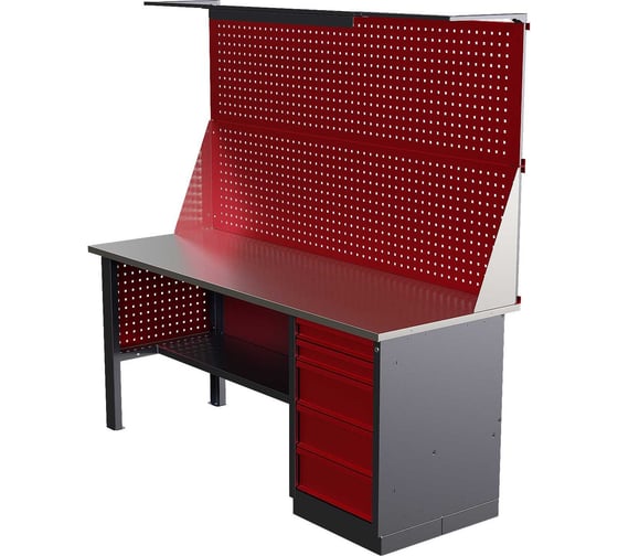 Слесарный однотумбовый верстак IRONMEBEL worky wk-5 1900 с двойным экраном, освещением и перфопанелями на опорах M-IM00170K