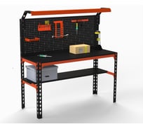 Стол металлический ООО Металекс Metalex SUN 750x1200x500, одна полка, перфопанель с комплектом освещения, оранжево-черный 112063
