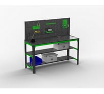 Металлический стол ООО Металекс серия KIT 750x1300x400 мм, две полки, перфопанель с комплектом аксессуаров 201058