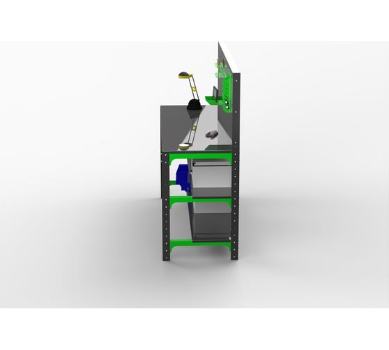 Металлический стол ООО Металекс серия KIT 750x1400x500 мм, две полки, перфопанель с комплектом аксессуаров 201065
