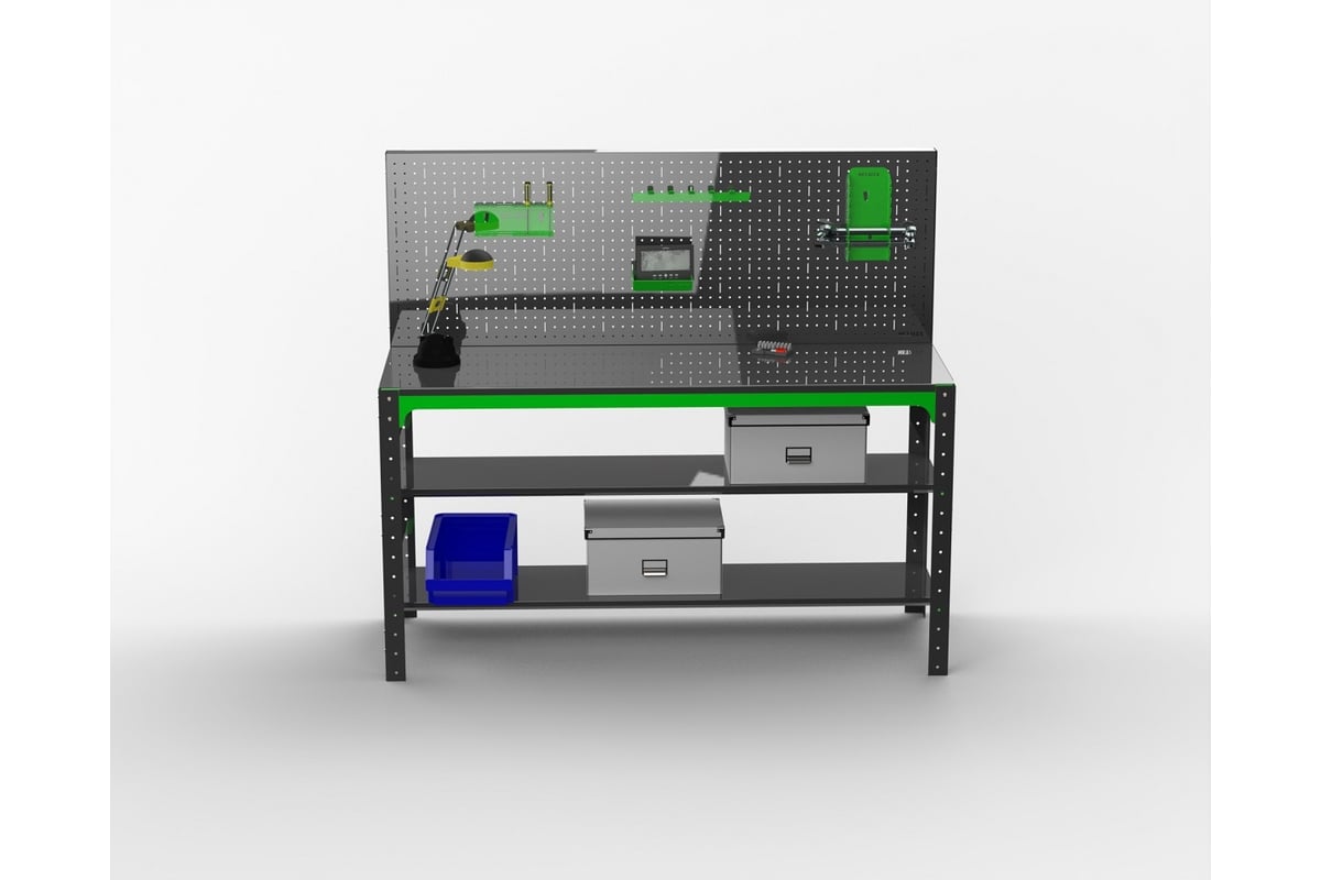 Металлический стол ООО Металекс серия KIT 750x1000x400 мм, две полки,  перфопанель с комплектом аксессуаров 201055 - выгодная цена, отзывы,  характеристики, 1 видео, фото - купить в Москве и РФ