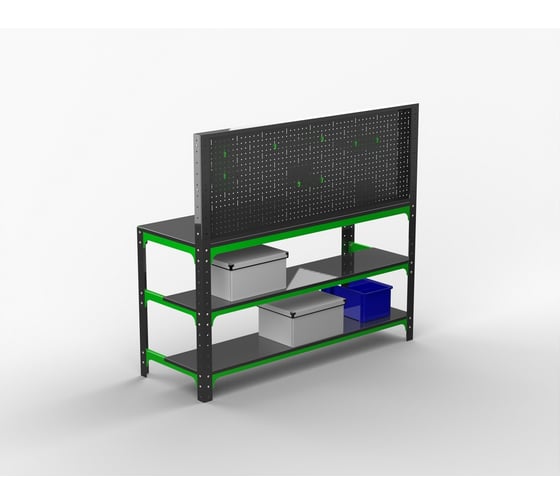 Металлический стол ООО Металекс серия KIT 750x1100x400 мм, две полки, перфопанель с комплектом аксессуаров 201056
