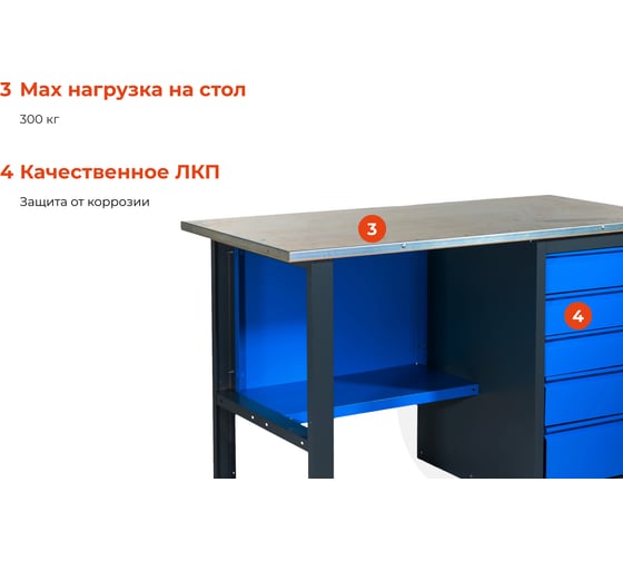 Верстак с драйвером Gigant 1390х685х850 ВД(Россия), нагрузка 300кг, столешница 25мм МДФ, G-ВД-1.4