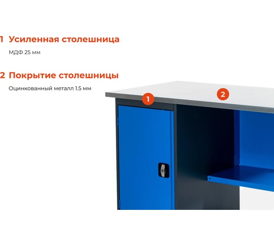 Верстак с тумбой Gigant 1600х685х850 ВТ(Россия), нагрузка 300кг, столешница 25мм МДФ, G-ВТ-1.6