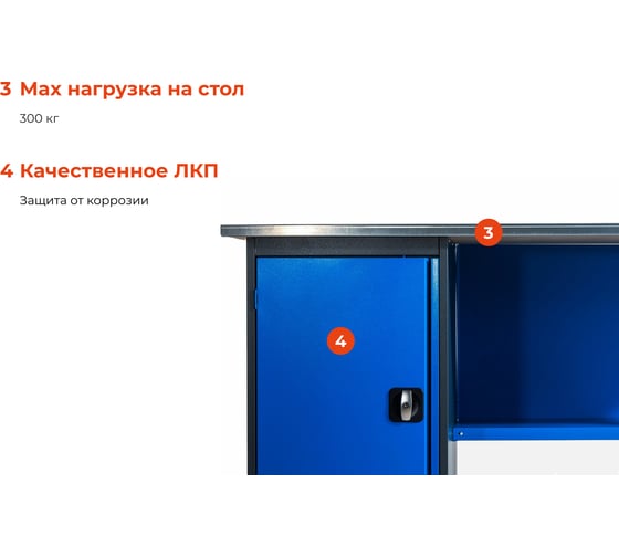 Верстак с тумбой Gigant 1600х685х850 ВТ(Россия), нагрузка 300кг, столешница 25мм МДФ, G-ВТ-1.6