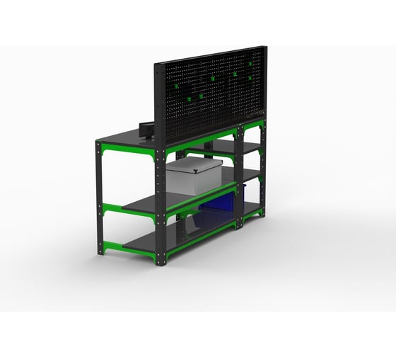 Стол металлический ООО Металекс Metalex KIT 750x1600x500, с боковыми полками и перфопанелью 201087