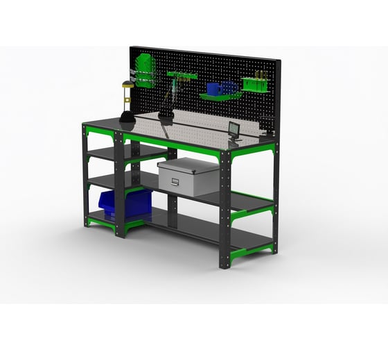 Стол металлический ООО Металекс Metalex KIT 750x1600x500, с боковыми полками и перфопанелью 201087
