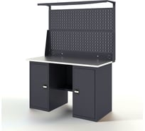 Верстак-стол с перфопанелью двойной GREENBERG с двумя тумбами, 1400 мм VERSTAK_Т2_Р2_1400