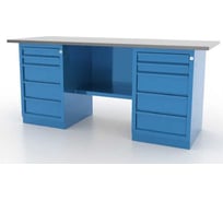 Металлический верстак FERRUM 2 тумбы с 5 ящиками, оцинкованный стол, синий, 01.255L-5015