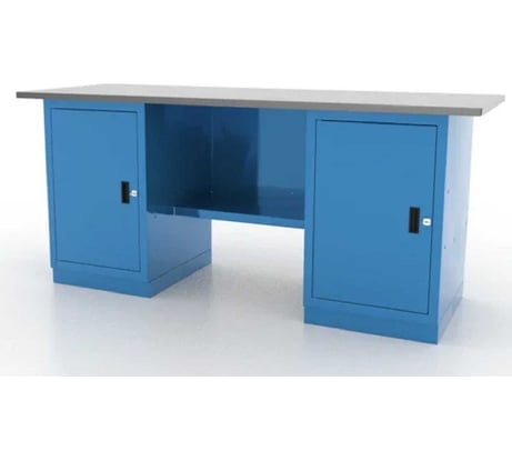 Металлический верстак FERRUM 2 тумбы с дверцей, оцинкованный стол, синий, 01.200L-5015