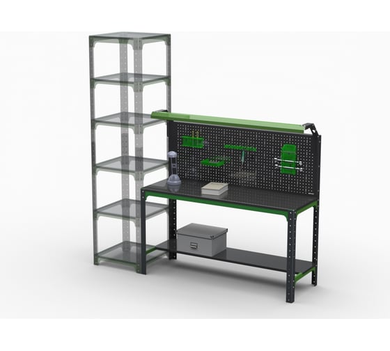 Стол металлический ООО Металекс серия KIT 750x1100x400 мм, одна полка + перфопанель с комплектом освещения 201110