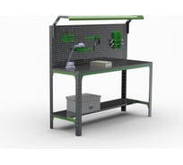 Стол металлический ООО Металекс серия KIT 750x1500x400 мм, одна полка + перфопанель с комплектом освещения 201114