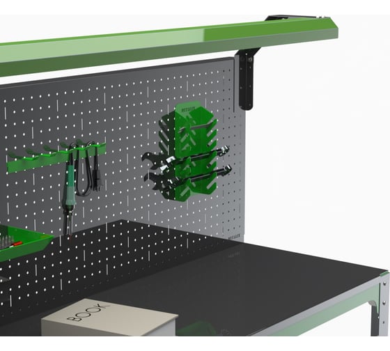 Стол металлический ООО Металекс серия KIT 750x1200x500 мм, одна полка + перфопанель с комплектом освещения 201117