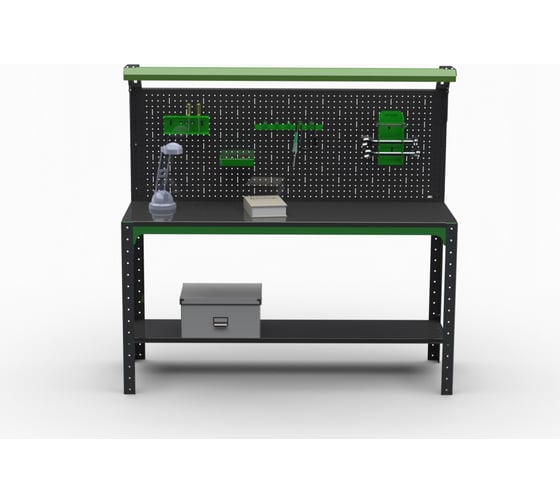 Стол металлический ООО Металекс серия KIT 750x1000x500 мм, одна полка + перфопанель с комплектом освещения 201115