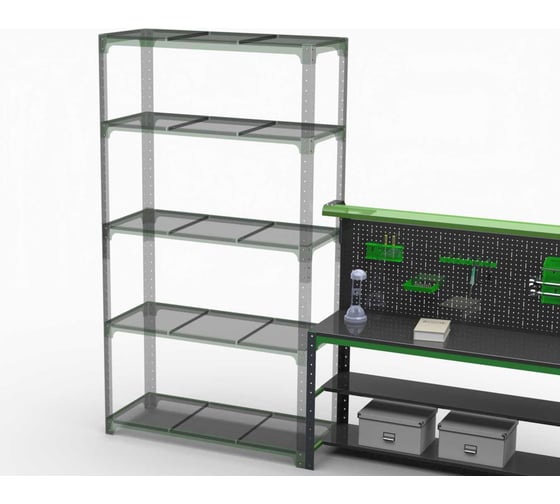 Стол металлический ООО Металекс серия KIT 750x1000x600 мм, 2-е полки + перфопанель с комплектом освещения 201139