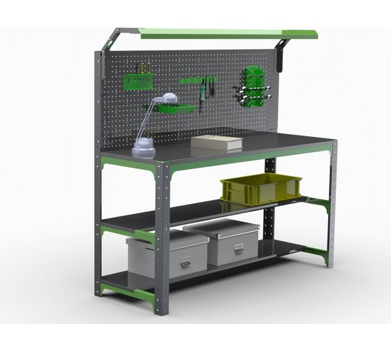 Стол металлический ООО Металекс серия KIT 750x1500x500 мм, 2-е полки + перфопанель с комплектом освещения 201138