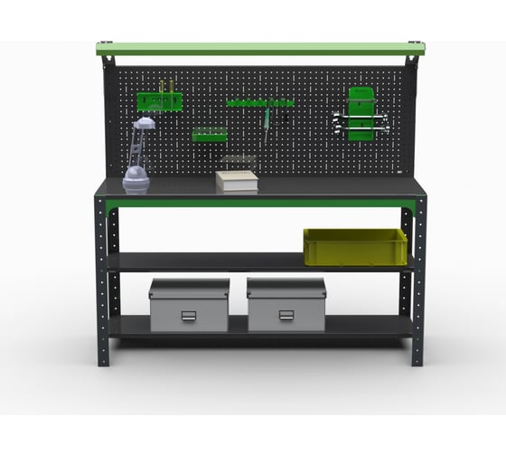 Стол металлический ООО Металекс серия KIT 750x1300x600 мм, 2-е полки + перфопанель с комплектом освещения 201142