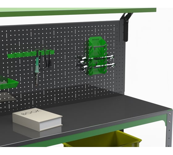 Стол металлический ООО Металекс серия KIT 750x1300x600 мм, 2-е полки + перфопанель с комплектом освещения 201142
