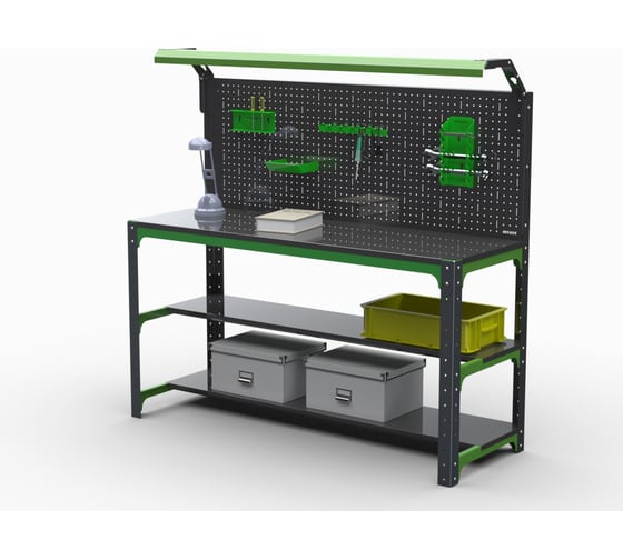 Стол металлический ООО Металекс серия KIT 750x1300x600 мм, 2-е полки + перфопанель с комплектом освещения 201142