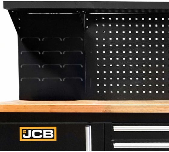 Верстак металлический передвижной JCB 510x1488x2150мм, перфорация: 530x2150мм, деревянная столешница: 38x505x2150мм, шкаф одностворчатый: 460x590x680мм JCB-01Y0109(59689)