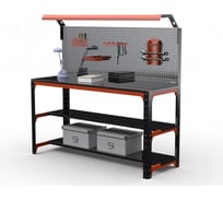 Стол металлический ООО Металекс серия KIT 750x1400x600 мм, 2-е полки + перфопанель с комплектом освещения, ОЧ 201305