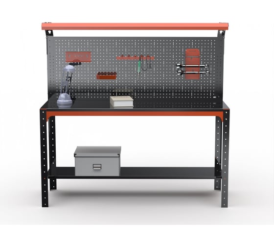 Стол металлический ООО Металекс серия KIT 750x1300x600 мм, одна полка + перфопанель с комплектом освещения, ОЧ 201286
