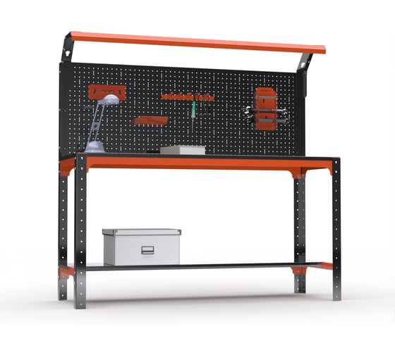 Стол металлический ООО Металекс серия KIT 750x1400x600 мм, одна полка + перфопанель с комплектом освещения, ОЧ 201287