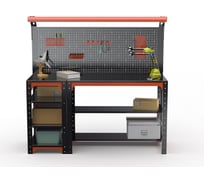 Стол металлический ООО Металекс серия KIT 750x1600x400 мм, с бок. полками, перфопанелью и комплектом освещения, ОЧ 201309