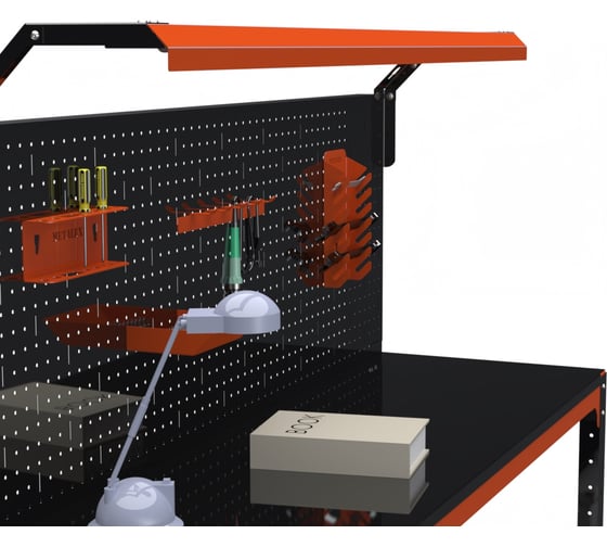 Стол металлический ООО Металекс серия KIT 750x1300x600 мм, 2-е полки + перфопанель с комплектом освещения, ОЧ 201304