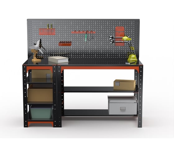 Стол металлический ООО Металекс серия KIT 750x1400x400 с боковыми полками и перфопанелью, ОЧ 201245