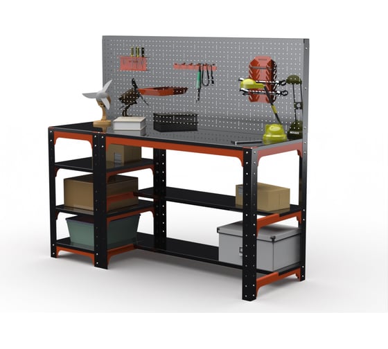 Стол металлический ООО Металекс серия KIT 750x1400x400 с боковыми полками и перфопанелью, ОЧ 201245