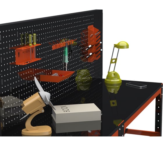 Стол металлический ООО Металекс серия KIT 750x1400x400 с боковыми полками и перфопанелью, ОЧ 201245