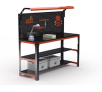 Стол металлический ООО Металекс серия KIT 750x1500x500 мм, 2-е полки + перфопанель с комплектом освещения, ОЧ 201300