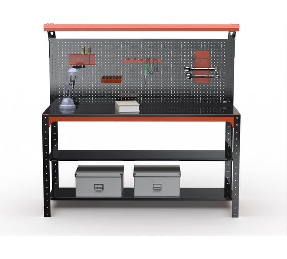 Стол металлический ООО Металекс серия KIT 750x1200x500 мм, 2-е полки + перфопанель с комплектом освещения, ОЧ 201297