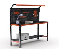 Стол металлический ООО Металекс серия KIT 750x1200x600 мм, одна полка + перфопанель с комплектом освещения, ОЧ 201285