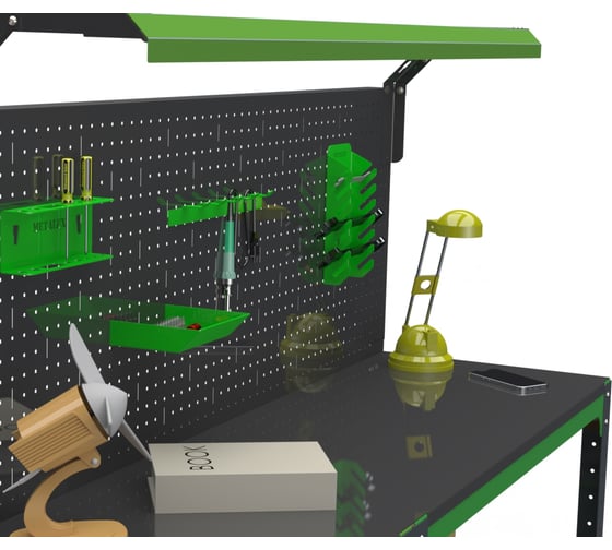 Стол металлический ООО Металекс серия KIT 750x1600x500 мм, с бок. полками, перфопанелью и комплектом освещения 201150