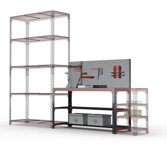 Стол металлический ООО Металекс серия KIT 750x1000x600 + две полки + перфопанель с комплектом аксессуаров, О, рост Ч , рост 201229