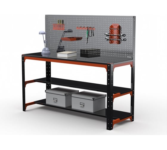 Стол металлический ООО Металекс серия KIT 750x1000x600 + две полки + перфопанель с комплектом аксессуаров, О, рост Ч , рост 201229