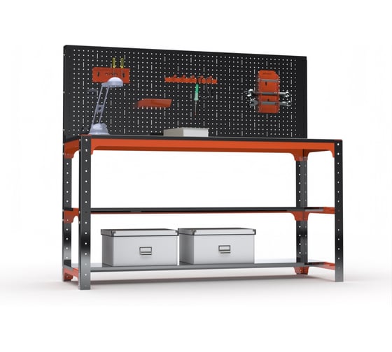 Стол металлический ООО Металекс серия KIT 750x1400x500 + две полки + перфопанель с комплектом аксессуаров, О, рост Ч , рост 201227
