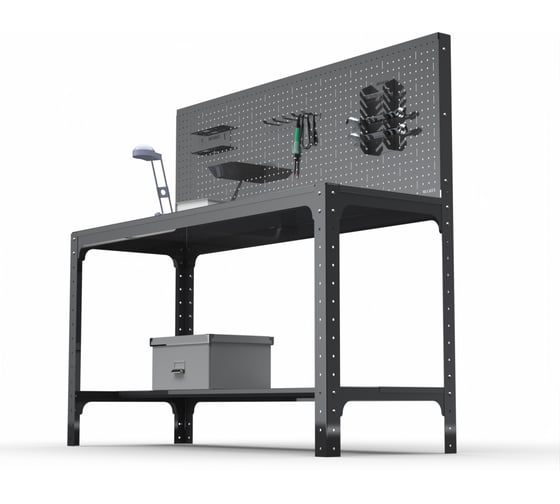 Стол металлический ООО Металекс серия KIT 750х1100х500 + перфопанель с комплектом аксессуаров, серый, рост 201368
