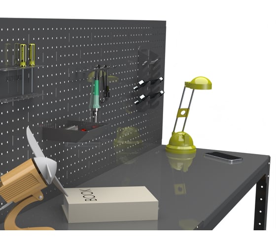 Стол металлический ООО Металекс серия KIT 750х1400х500 мм, с боковыми полками и перфопанелью, серый 201410
