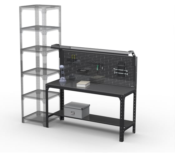Стол металлический ООО Металекс серия KIT 750х1500х400 мм, одна полка мм, перфопанель с комплектом освещения, серый 201438