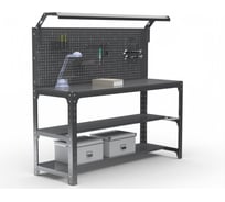 Стол металлический ООО Металекс серия KIT 750х1200х500 мм, 2-е полки мм, перфопанель с комплектом освещения, серый 201459