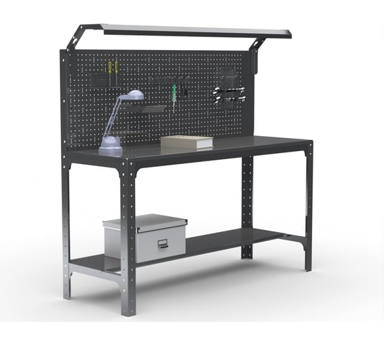 Стол металлический ООО Металекс серия KIT 750х1000х600 мм, одна полка мм, перфопанель с комплектом освещения, серый 201445 1