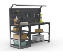 Стол металлический ООО Металекс серия KIT 750х1200х500 мм, с боковыми полками, перфопанелью и комплектом освещения, серый 201472