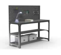 Стол металлический ООО Металекс серия KIT 750х1500х400 мм, мм, две полки мм, перфопанель с комплектом аксессуаров, серый 201384